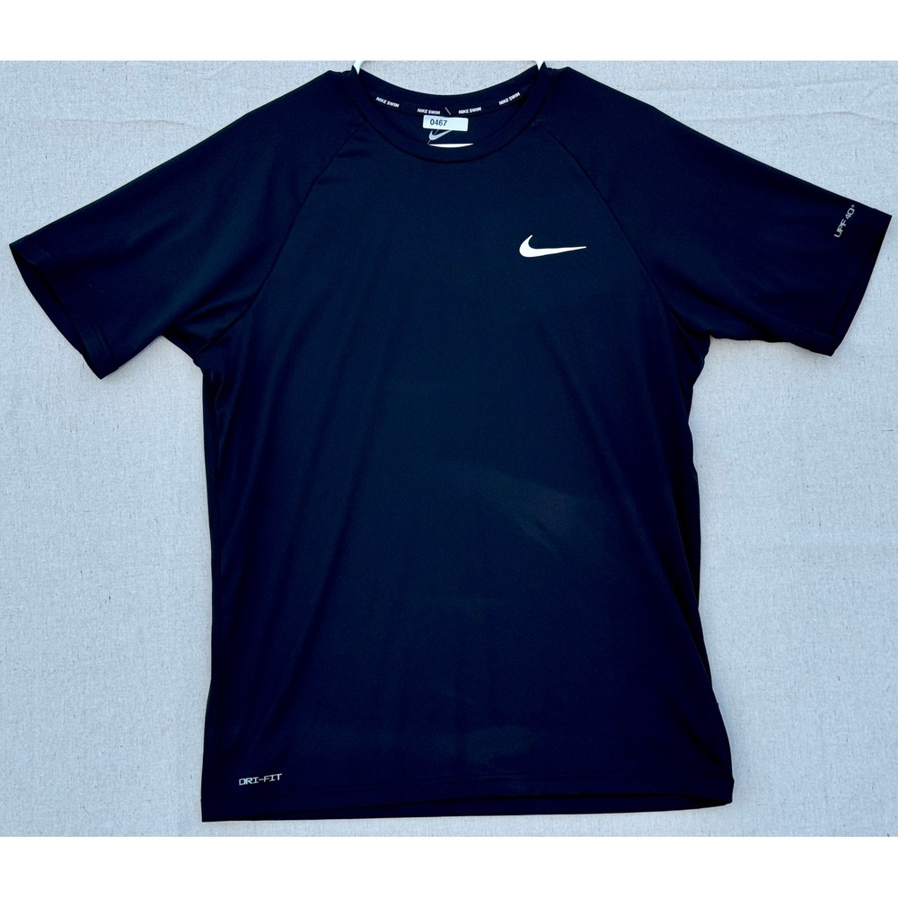 Nike Swim Dri-FIT Rash Guard Mens Medium Black Short Sleeve UPF 40+ NESSA586